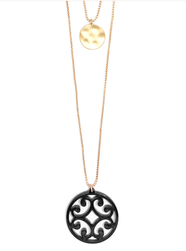 Circle Scroll and Coin Layered Necklace