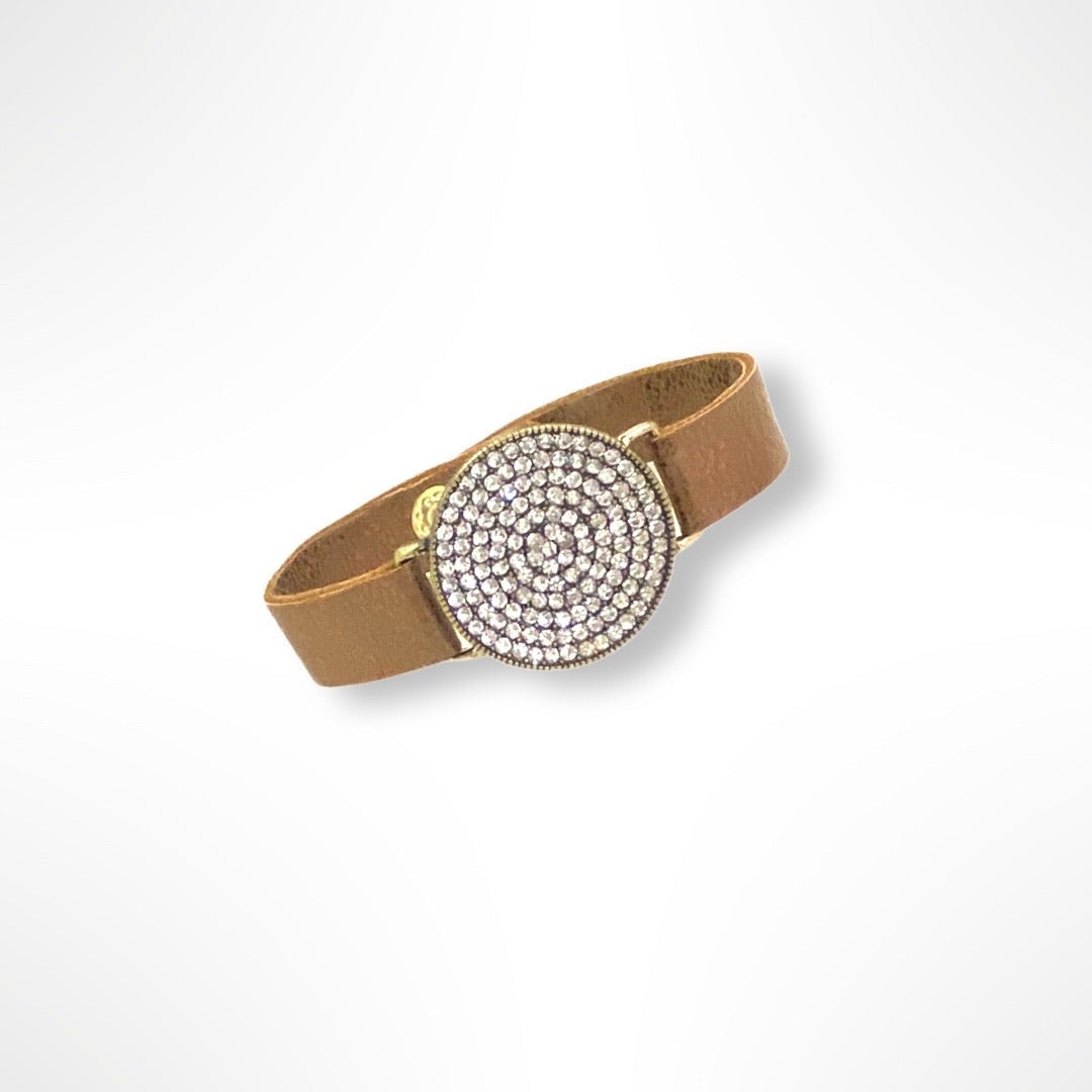 Gold Circle Rhinestone Snap Bracelet